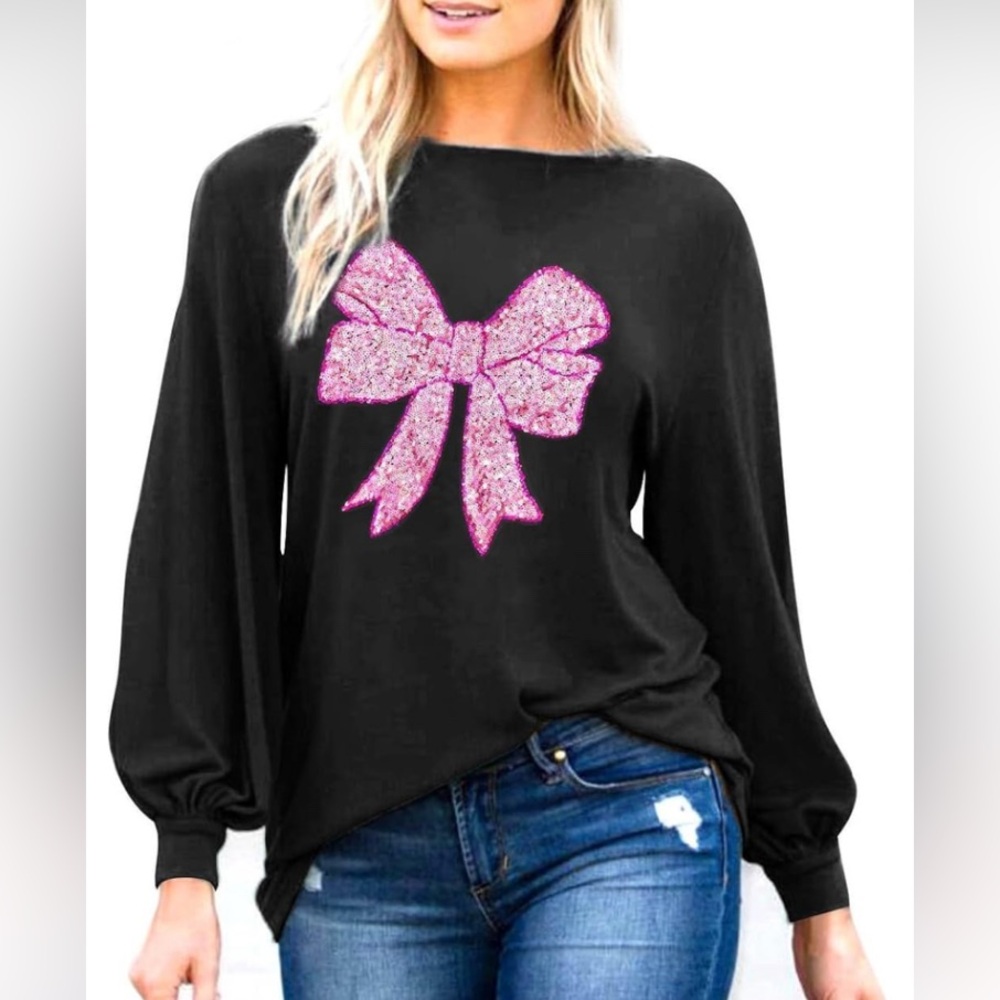 Gorgeous Black Top with Sequence Bow Design